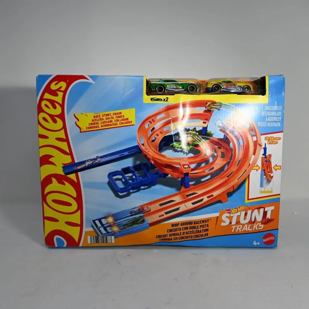 Hot Wheels Whip Around Raceway Stunt Tracks Set w/ 2 Cars Mattel